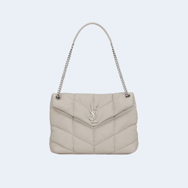 생로랑 PUFFER 레더 숄더백 화이트 실버