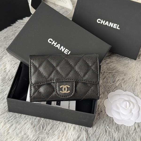 샤넬 클래식 캐비어 카드 홀더 블랙 실버  AP0214