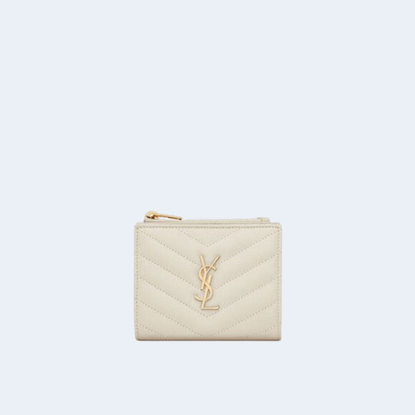 생로랑 모노그램 2단 지갑 화이트 골드