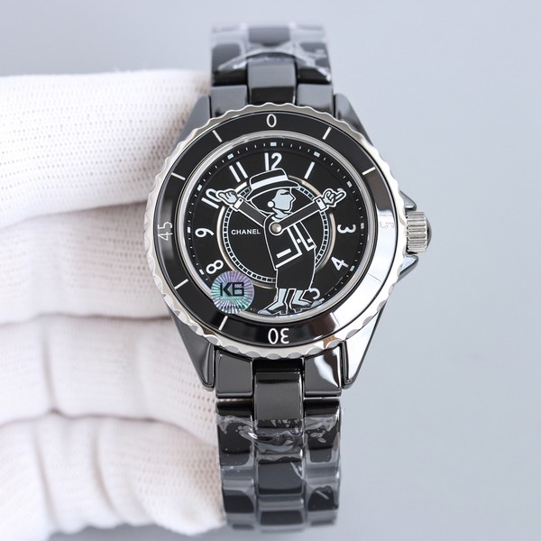 24SS 샤넬 마드모아젤  J12 라 파우자 블랙 38 MM