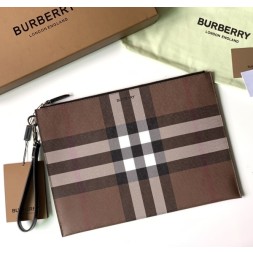 버버리 EDIN 체크 레더 클러치백