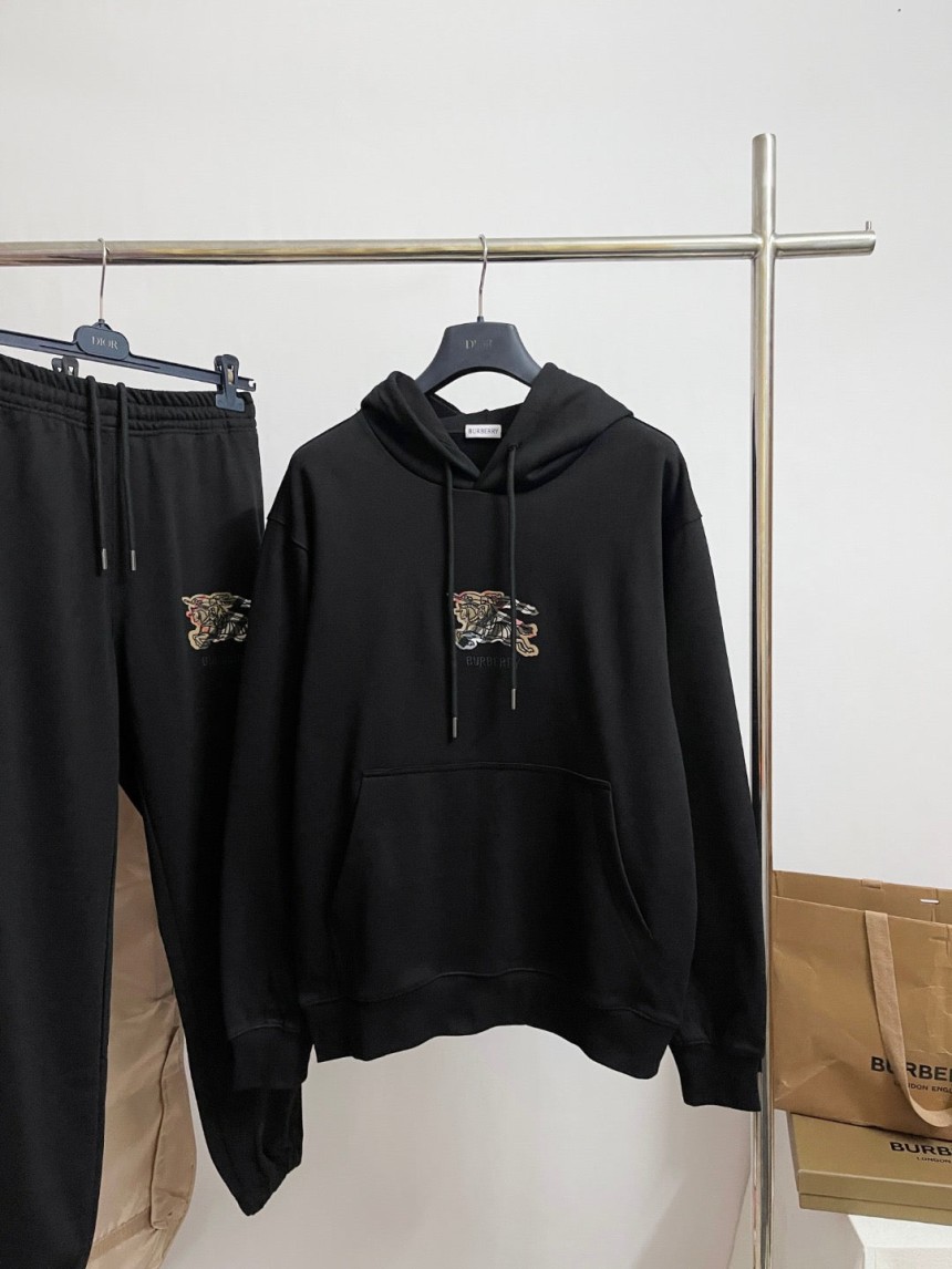 버버리 체크 코튼 후드티