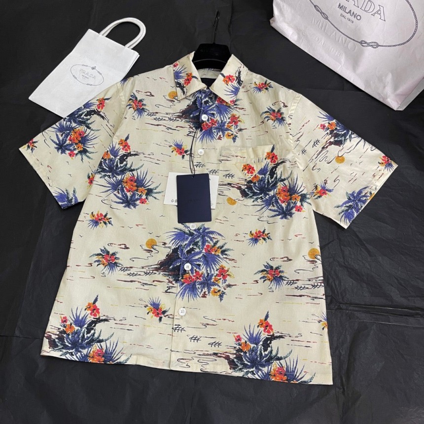 프라다 코튼 숏슬리브 셔츠 바닐라