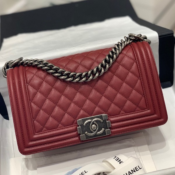 샤넬 보이백 미디움 카프스킨 보이백 레드 실버