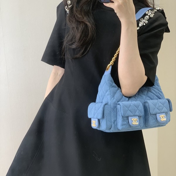 샤넬 25C 크루즈 맥시 호보백 데님 골드 미니