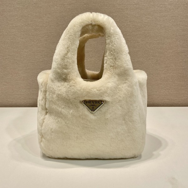 프라다 에크루 시어링 미니 토트백