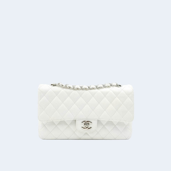 샤넬 클래식 미디움 캐비어 화이트 실버