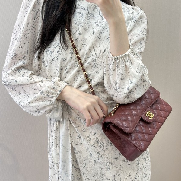 샤넬 클래식 캐비어 버건디 골드