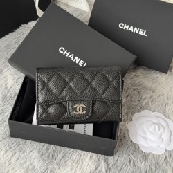 샤넬 클래식 캐비어 카드 홀더 블랙 실버  AP0214