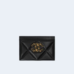 샤넬 19 카드홀더 램스킨&골드 메탈 블랙