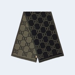 구찌 체크 GG 울 블랙 멀티컬러 스카프