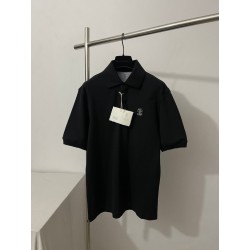 브루넬로 쿠치넬리 블랙 로고 코튼 폴로 셔츠