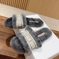 디올 더블 스트랩 쉐무아 뮬 그레이