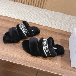 디올 더블 스트랩 쉐무아 뮬 블랙