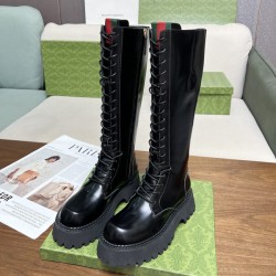 구찌 블랙 샤이니 레더 웹 롱 유광 부츠