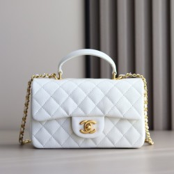샤넬 핸들 미니 CF 플랩백 캐비어 화이트 금장 AS2431