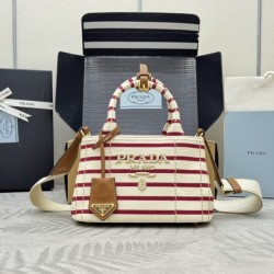 프라다 스트라이프 코튼 캔버스 미니백 1BA038