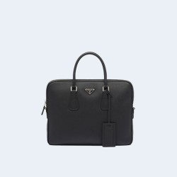 프라다 사피아노 삼각로고 레더 브리프케이스 블랙