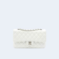 샤넬 클래식 미디움 캐비어 화이트 실버